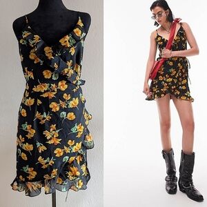 Topshop floral wrap strappy mini dress in multi color size 6
